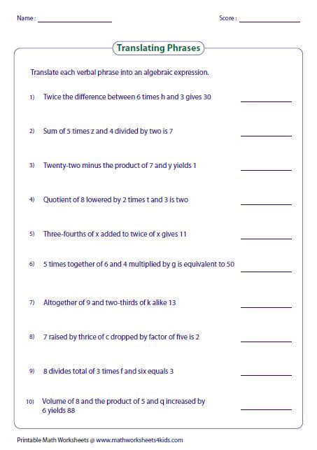 Translate each verbal phrase into an algebraic expression. | Algebraic