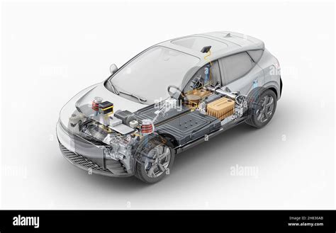 Electric Generic Car Technical Cutaway 3d Rendering With All Main