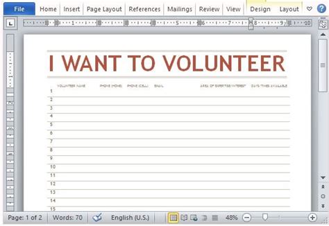 Volunteer Sign Up Sheet Printable