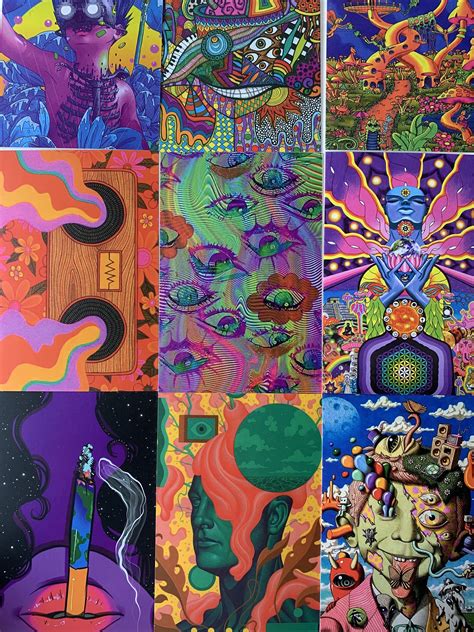 Trippy Wall Collage Kit Psychedelic Trippy Aesthetic Wall Etsy