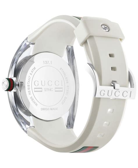 Gucci Sync Unisex Swiss White Striped Rubber Strap Watch 46mm Ya137102