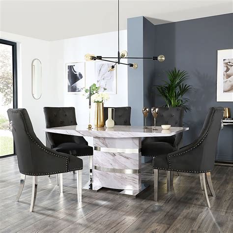 Komoro Dining Table And 6 Imperial Chairs Grey Marble Effect And Chrome