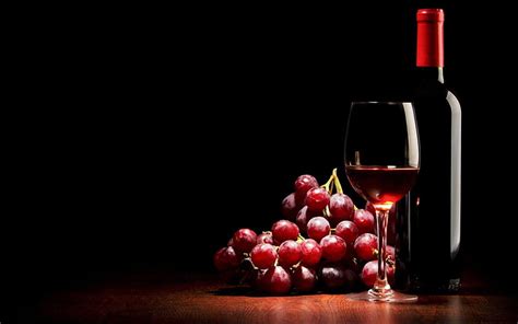 Hd Wallpaper Red Wine Bottle Drink Grapes Fruit Black Background