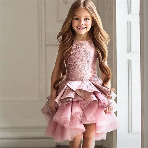 Pink Girl Wedding Dress 2017 New Kids Pageant Dresses Fashion High