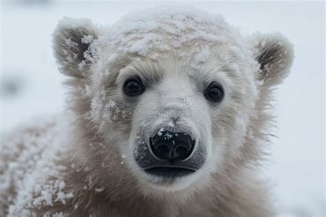 Adorable Baby Polar Bear Playing In Snow Perfect For Winter Themed