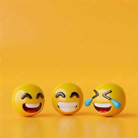 Premium Photo Happy Emoji Icons On Yellow Background 3d Illustration