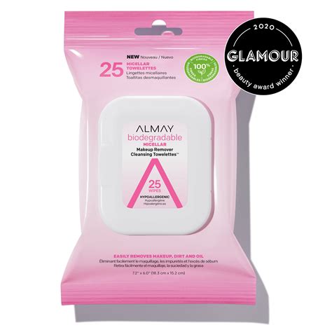 25 Count Almay Makeup Remover Wipes Micellar Water Biodegradable Cleansing Towelettes