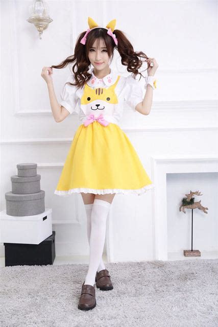 Neko Atsume Cos Cute Cat Maid Outfit Lolita Dress Black Gray Yellow