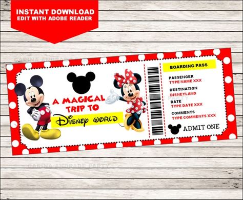 printable ticket to disney diy personalize disney world etsy