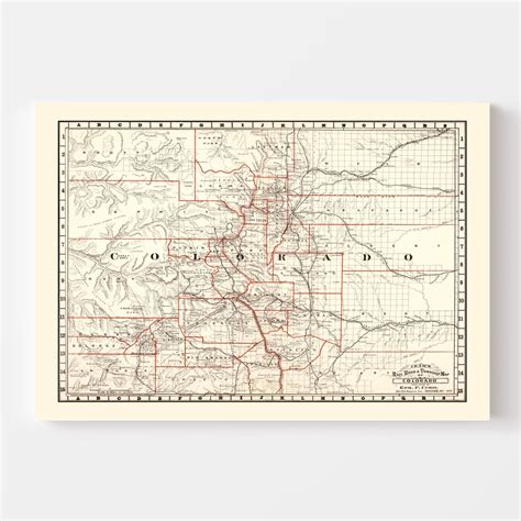 Colorado Railroad Map 1882 Old Railroad Map Of Colorado Art Etsy