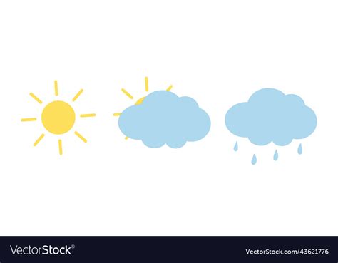 Simple Weather Icons Set Sun Cloud Rain Royalty Free Vector