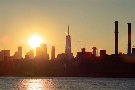 Lower Manhattan Skyline On The East River In New York City During