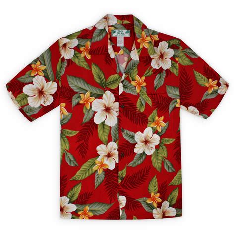 Mens Hawaiian Flowers Shirt Tahitian Magic Red Raraprints