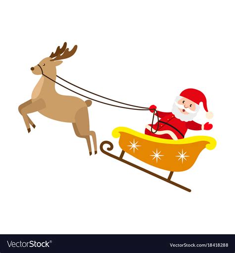 Santa Claus Riding Reindeer Christmas Sleigh Vector Image