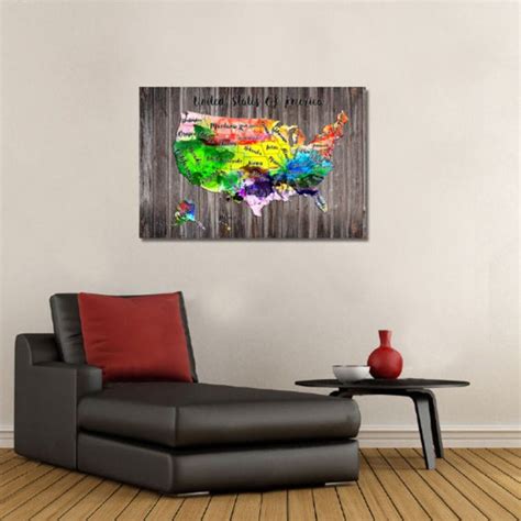 United States Color Map Wall Art For Dining Living Room Etsy
