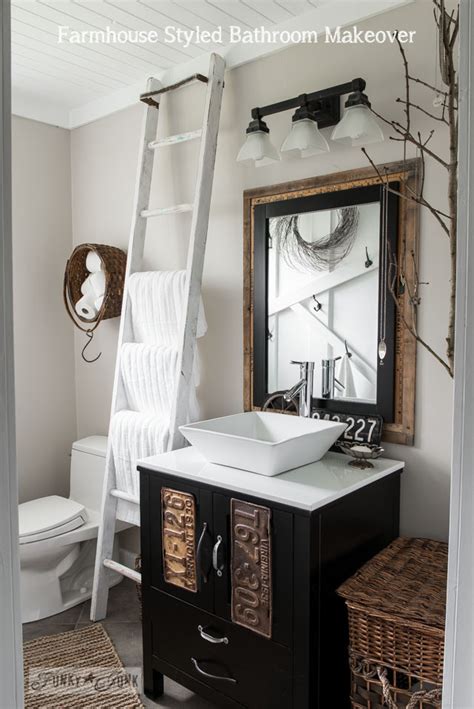 It's a fantastic beginner project, yet still so effective! Salvaged farmhouse bathroom makeover with vintage ...