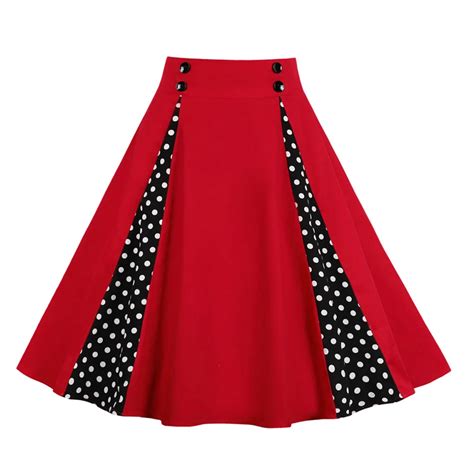 Joineles New Button Spring Summer Red Polka Dot Print Women Skirts