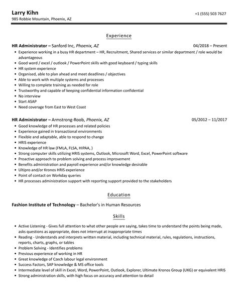 Hr Administrator Resume Samples Velvet Jobs