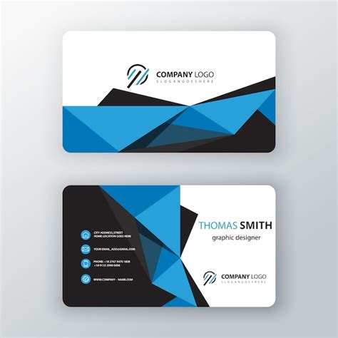 Blue Polygonal Editable Business Card Free Vector