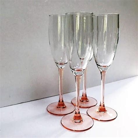 vintage pink stem champagne glasses french luminarc stemware etsy vintage barware vintage