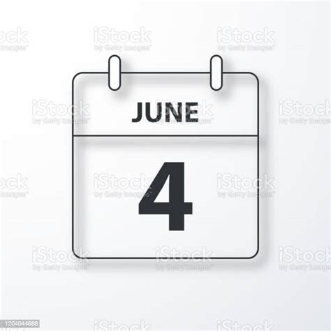 June 4 Daily Calendar Black Outline With Shadow On White Background