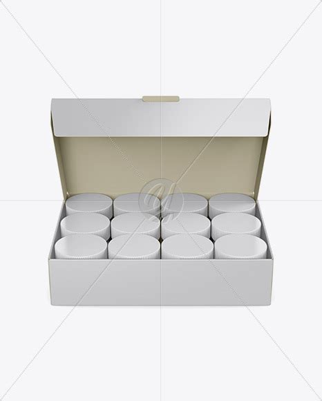 Download Opened Paper Box With Plastic Jars Mockup - Front View (High Angle Shot) in Box Mockups on ...