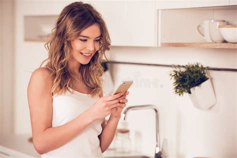 Beautiful Girl In Kitchen Stock Image Image Of Beverage 88491383