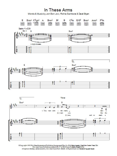 In These Arms By Bon Jovi Guitar Tab Guitar Instructor