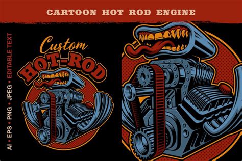 Cartoon Hot Rod Engine
