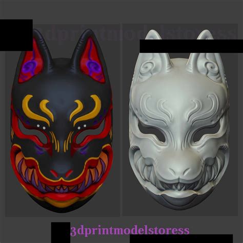 Japanese Fox Mask Demon Kitsune Cosplay Helmet Stl File 3d Model 3d