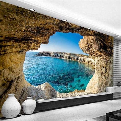 Cave Nature Seascape 3d Mural Wallpaper 3d Wallpaper Mural Floor