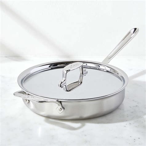 All Clad D Brushed Stainless Steel Quart Saut Pan With Lid Reviews Crate Barrel Canada