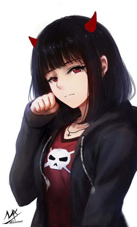 Cute Anime Demon Girl With Black Hair