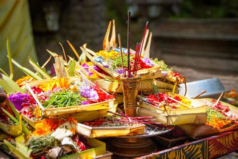 Hindu Offerings At The Temple In Bali Indonesia Stock Photo Image Of