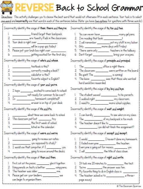 Free Printable English Grammar Worksheets High School