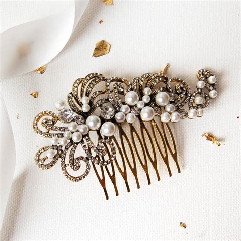 Gold Pearl Filigree Wedding Hair Comb By Highland Angel