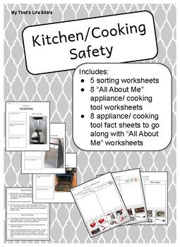 Risks & hazards in the kitchen. Kitchen/ Cooking Safety Worksheets (tools and appliances ...