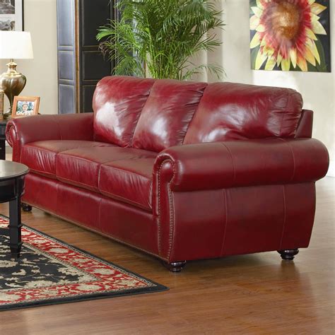 Burgundy Leather Sofa Set Yenluii 96