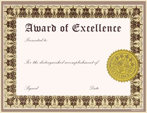 Award Certificate Template Free Printable