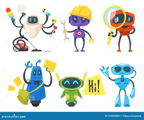 Set Of Different Robots Stock Vector Illustration Of Mechanical
