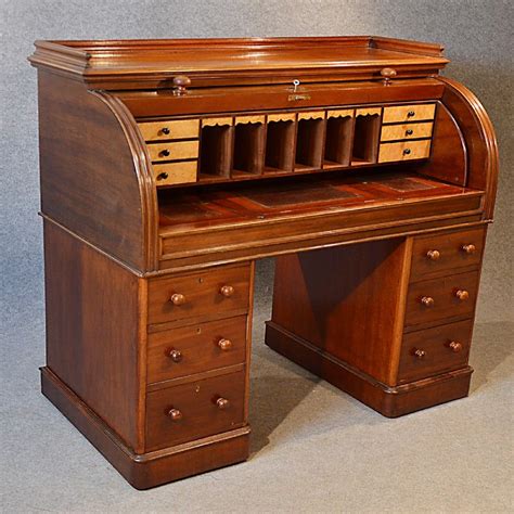 Antique Fine Victorian Writing Bureau Large English Cylinder Roll Top