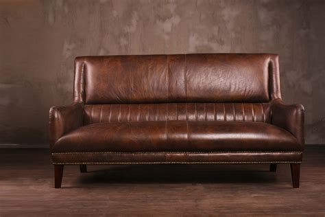Vintage Leather Sofa With High Back And Wooden Legs China Leather