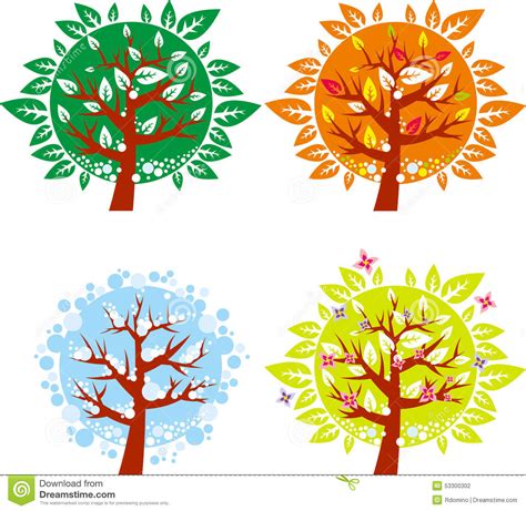 4 panneaux toile 4 saisons arbres peinture pour le salon mur art. Icône D'arbre En 4 Saisons Différentes - Ensemble Illustration de Vecteur - Image: 53300302