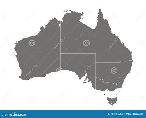 Grey Map Of States And Territories Of Australia Stock Vector
