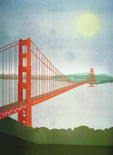 Illustration Of Golden Gate Bridge Over Digital Art By