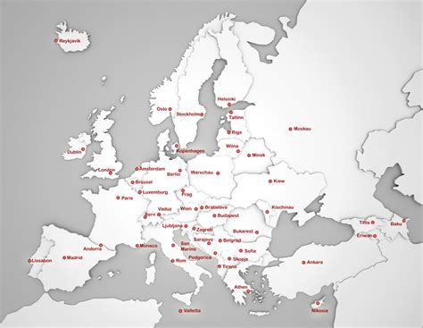 Die liste der hauptstädte europas zeigt die hauptstädte aller europäischen staaten und bietet eine möglichkeit zum vergleich zwischen diesen in den punkten. Europakarte Hauptstädte
