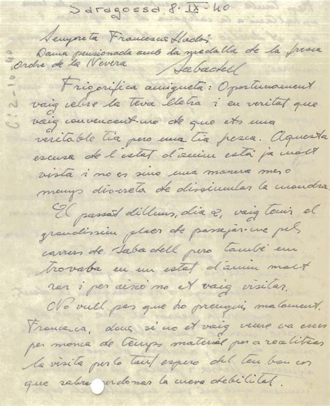 Cartas De La Guerra Civil Española 1936 1939 Ramón Batalla 8 De Septiembre De 1940