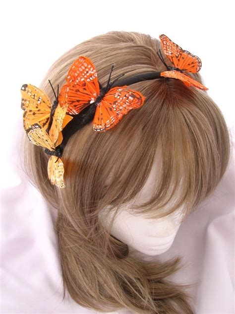 Orange Monarch Butterfly Feather Headband Vibrant Color Fascinator Of