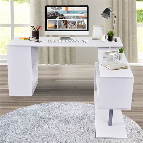 Homcom Rotating Corner Computer Desk Modern L Shaped Home