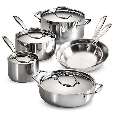 Oval stainless steel roaster with dome lid ideal for keeping moisture and steam within the pan. Tramontina Gourmet Tri-Ply Clad 10-Piece Stainless Steel ...